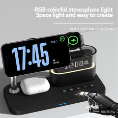 A Photo Of 5-in-1 Multifunctional 15W Wireless Charging Station with Bedside Clock - C09
