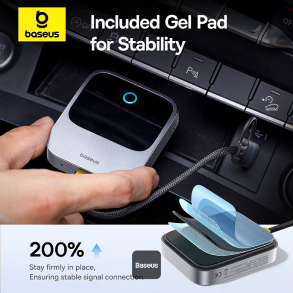 A Photo Of Baseus Prime Trip Safe Journey Wireless CarPlay Adapter for iPhone - Converts Wired CarPlay to Wireless, Dual-Screen