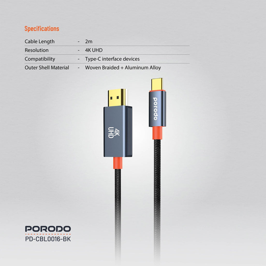 A Photo Of Porodo Woven Cable Type-C to HDMI - Black