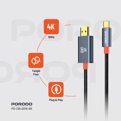 A Photo Of Porodo Woven Cable Type-C to HDMI - Black