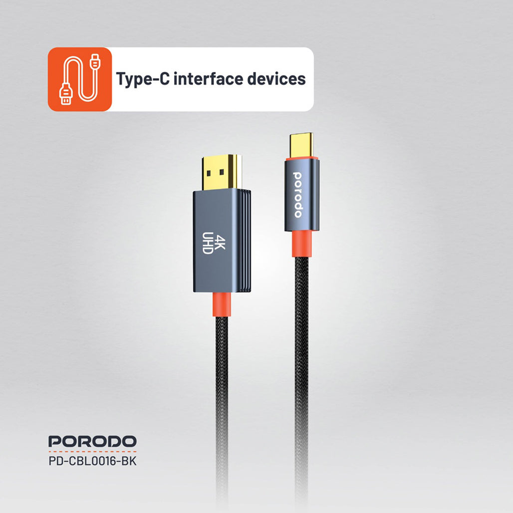 A Photo Of Porodo Woven Cable Type-C to HDMI - Black