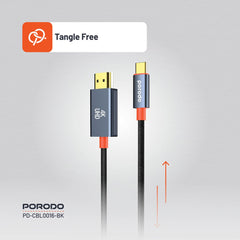 A Photo Of Porodo Woven Cable Type-C to HDMI - Black
