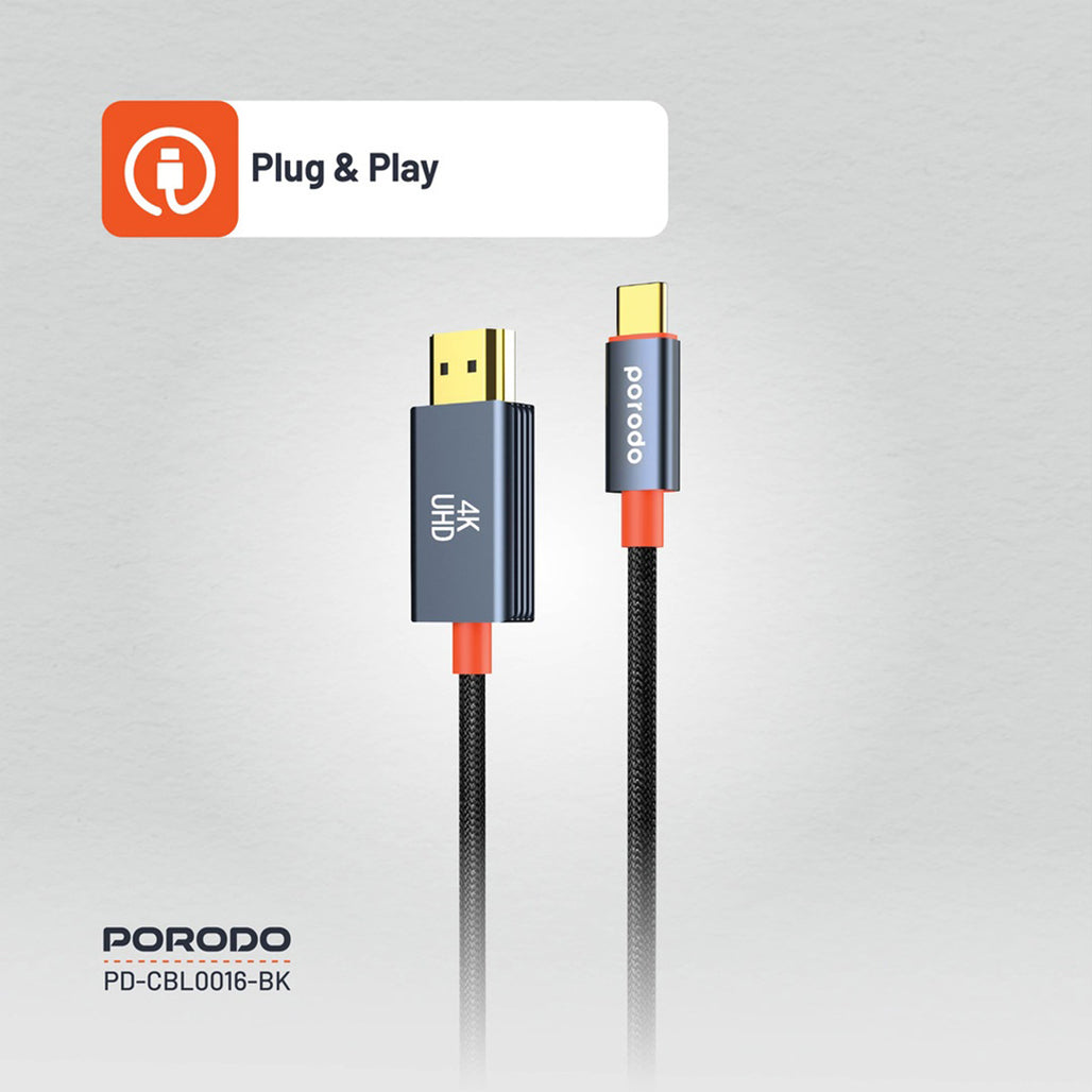 A Photo Of Porodo Woven Cable Type-C to HDMI - Black