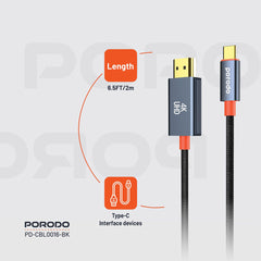 A Photo Of Porodo Woven Cable Type-C to HDMI - Black