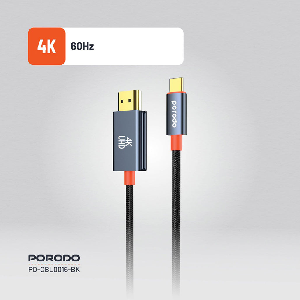 A Photo Of Porodo Woven Cable Type-C to HDMI - Black
