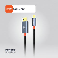 A Photo Of Porodo Woven Cable Type-C to HDMI - Black