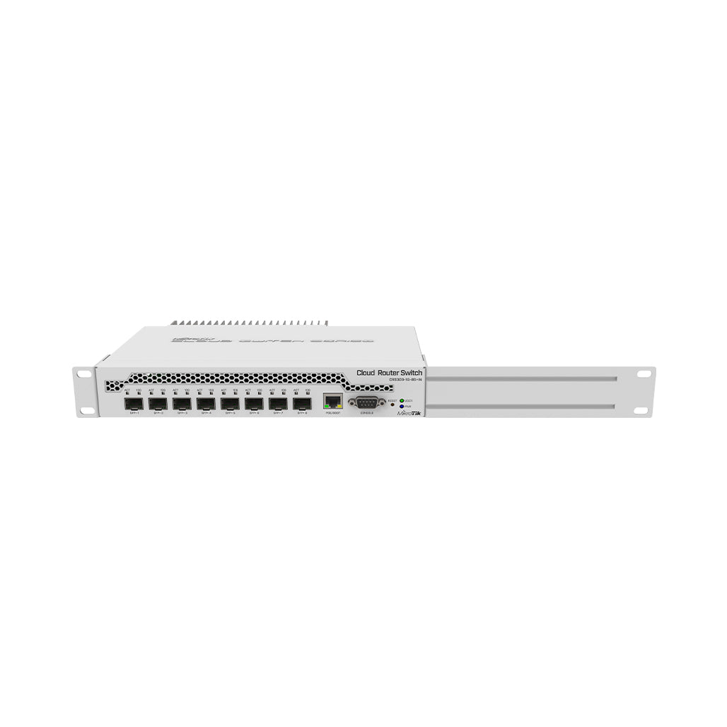 A Photo Of MikroTik CRS309-1G-8S+IN Desktop Switch | 1 Gigabit Ethernet Port, 8 SFP+ 10Gbps Ports