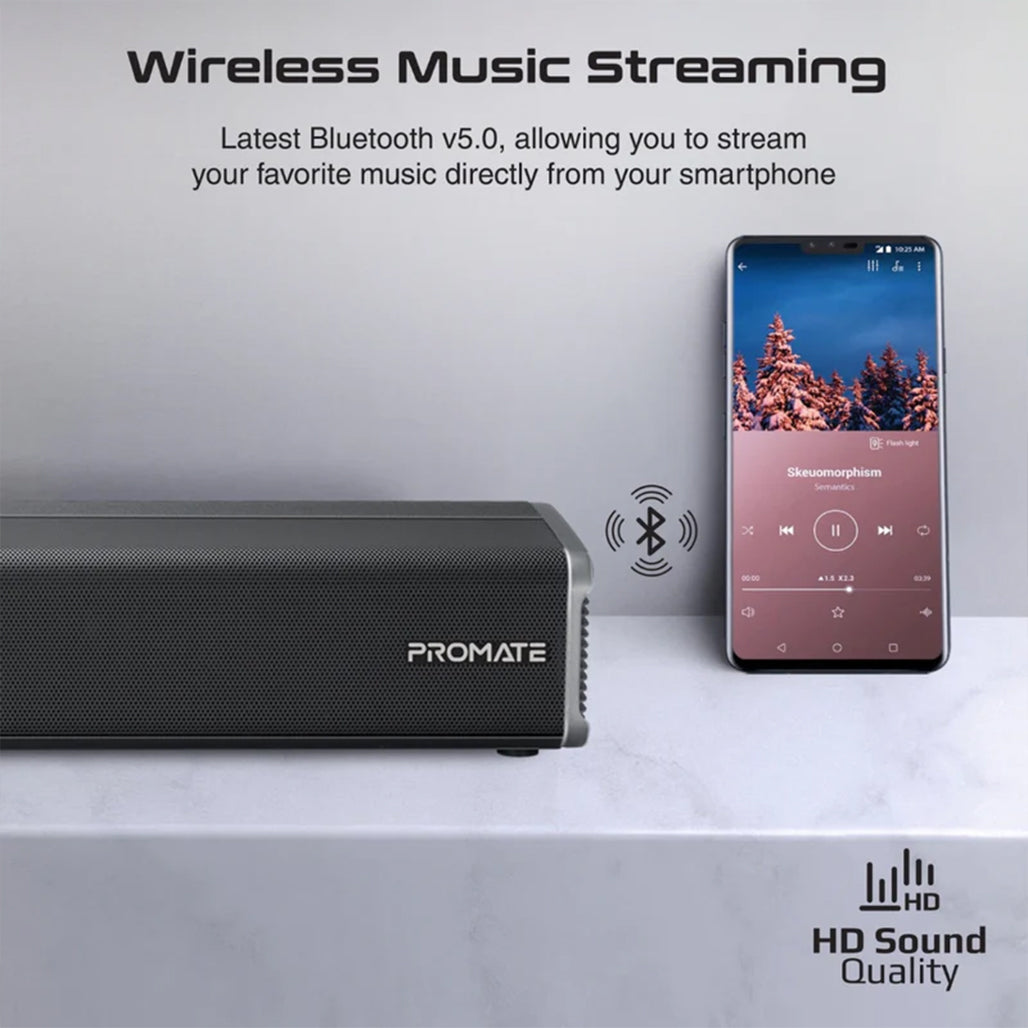 A Photo Of Promate CastBar-60 - 60W Ultra-Slim Soundbar with Built-in Subwoofer