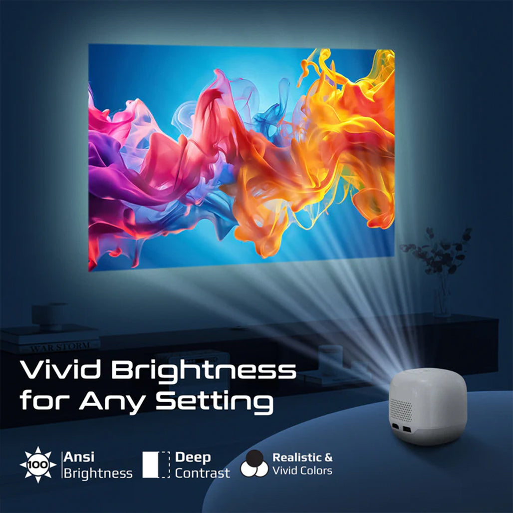 A Photo Of Promate Ultra-Portable 4K Wireless DLP Projector with touch controls