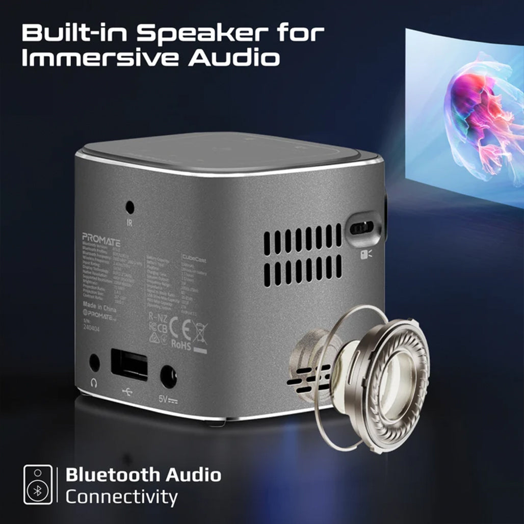 A Photo Of Promate CubeCast – Ultra-Mini Wireless DLP Projector with 1080P Support & Touch Controls
