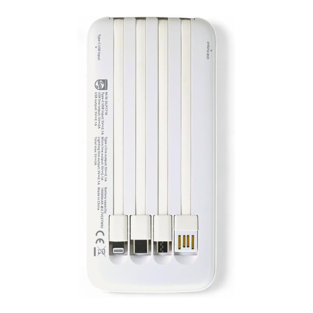 A Photo Of Philips DLP7710 Wired 10000mAh Power Bank with Built-In Lightning, USB-C & Micro USB Cables