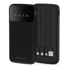 A Photo Of Philips DLP7710 Wired 10000mAh Power Bank with Built-In Lightning, USB-C & Micro USB Cables