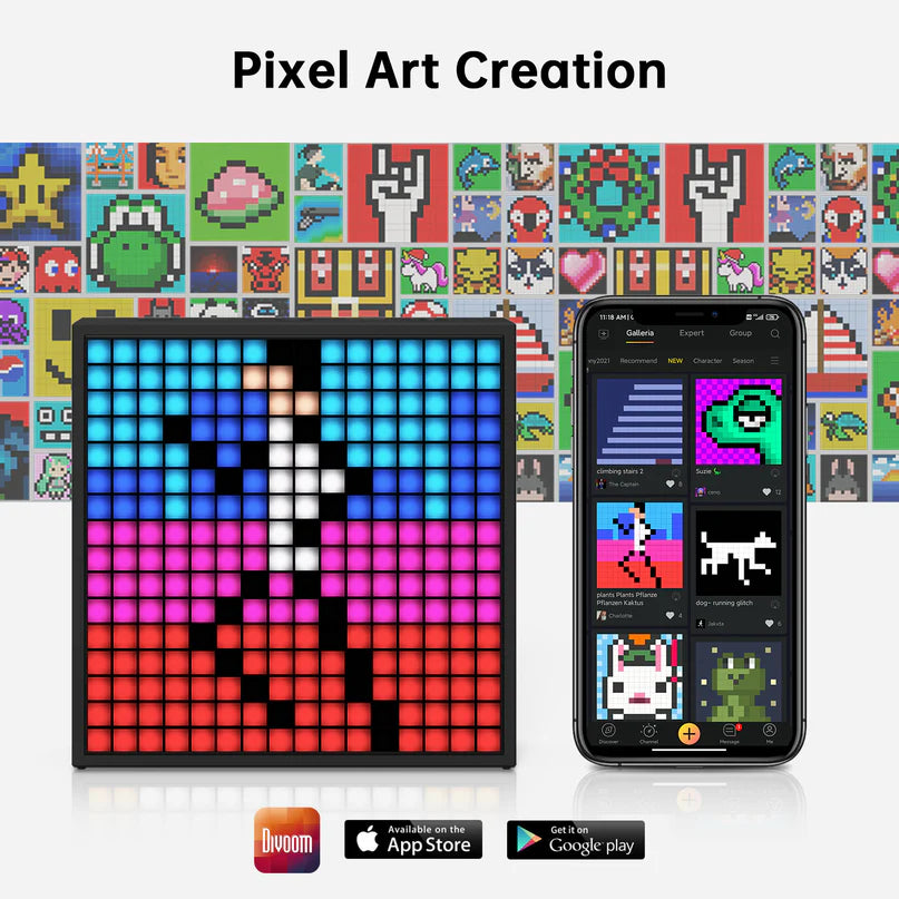 A Photo Of Divoom Timebox-Evo Pixel Art - Bluetooth Speaker with 16x16 DIY LED Display