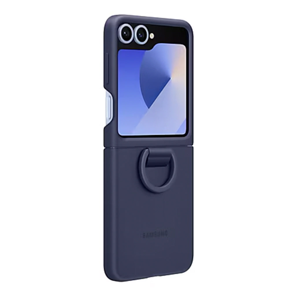 A Photo Of Samsung Z Flip6 Silicone Case with Built-In Ring | Ultra-Slim, Non-Slip Grip, Sleek Design
