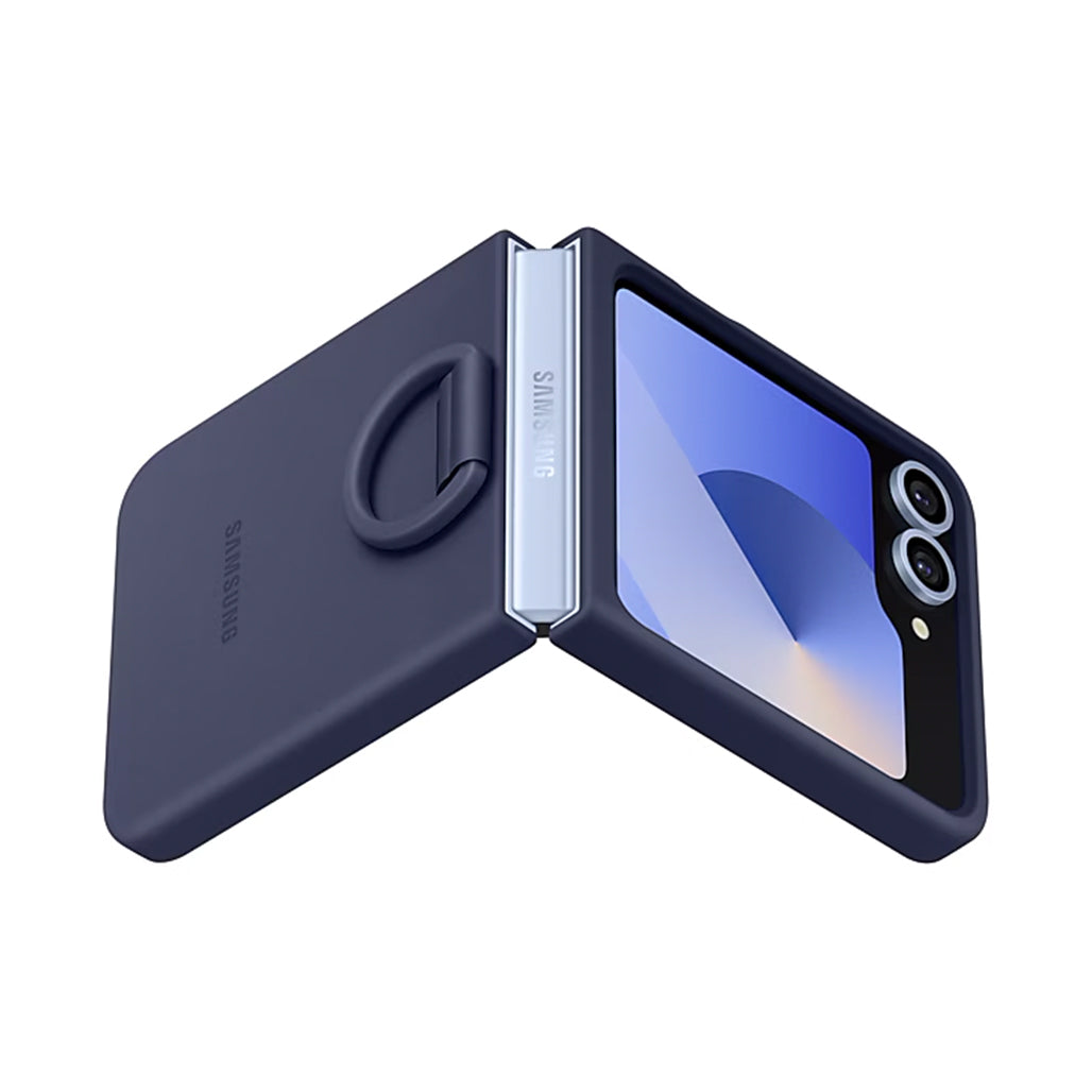 A Photo Of Samsung Z Flip6 Silicone Case with Built-In Ring | Ultra-Slim, Non-Slip Grip, Sleek Design