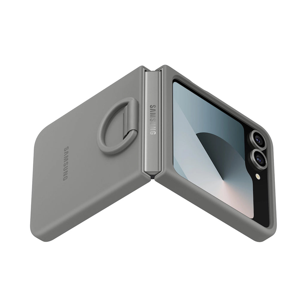 A Photo Of Samsung Z Flip6 Silicone Case with Built-In Ring | Ultra-Slim, Non-Slip Grip, Sleek Design