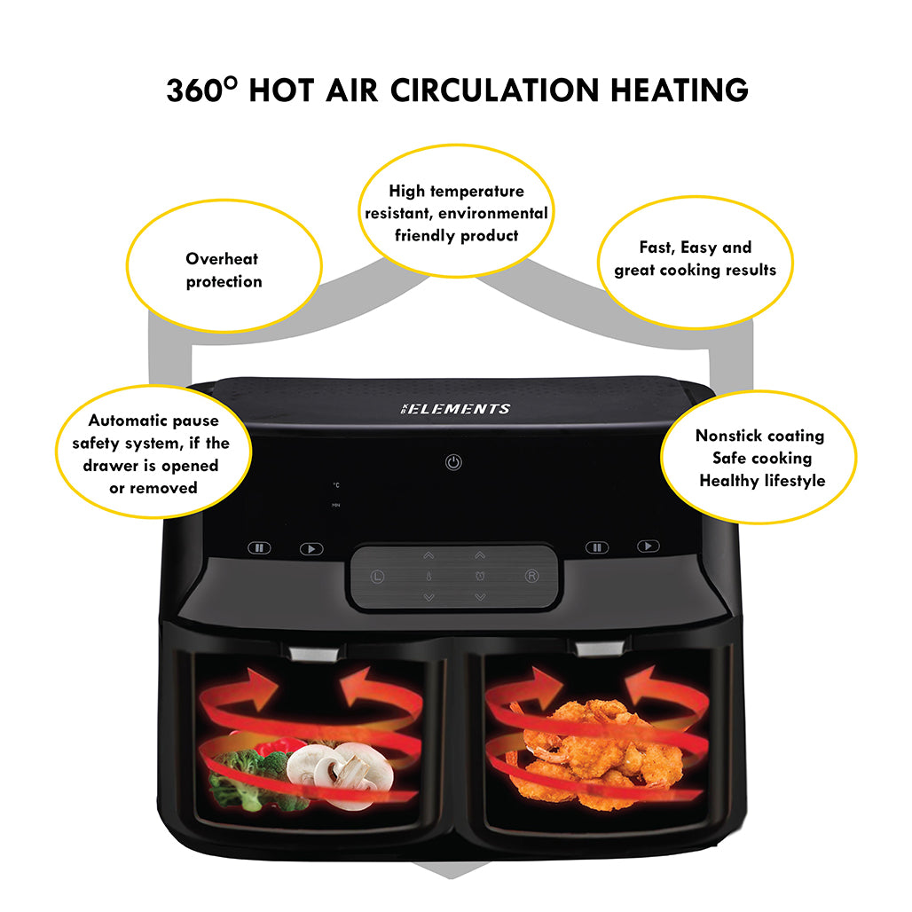 A Photo Of KB Elements ELK90FD2 - Dual Basket Digital Air Fryer 9L