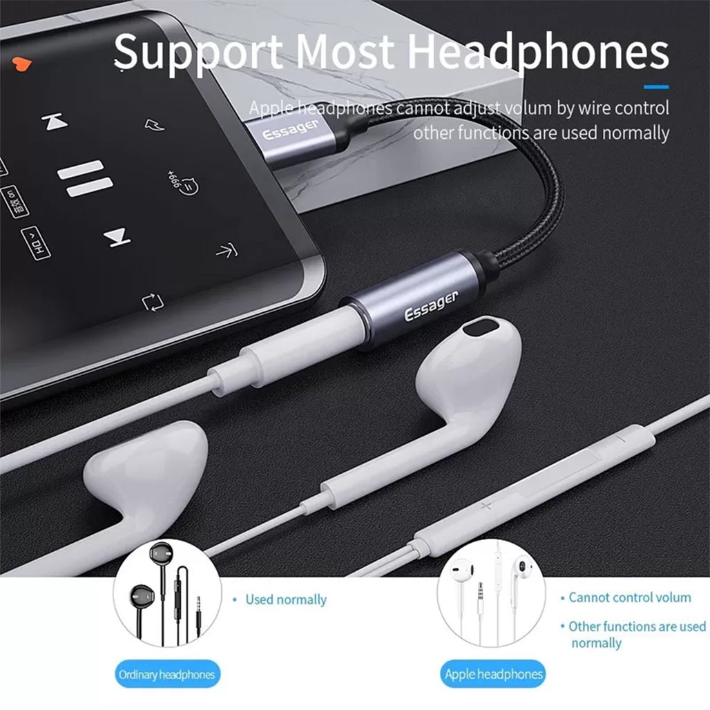 A Photo Of Essager USB Type-C to 3.5mm Jack Aux Audio Headphone Adapter