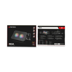 A Photo Of Fantech NC14 Notebook Cooler with RGB Rainbow Lighting and Adjustable Phone Holder