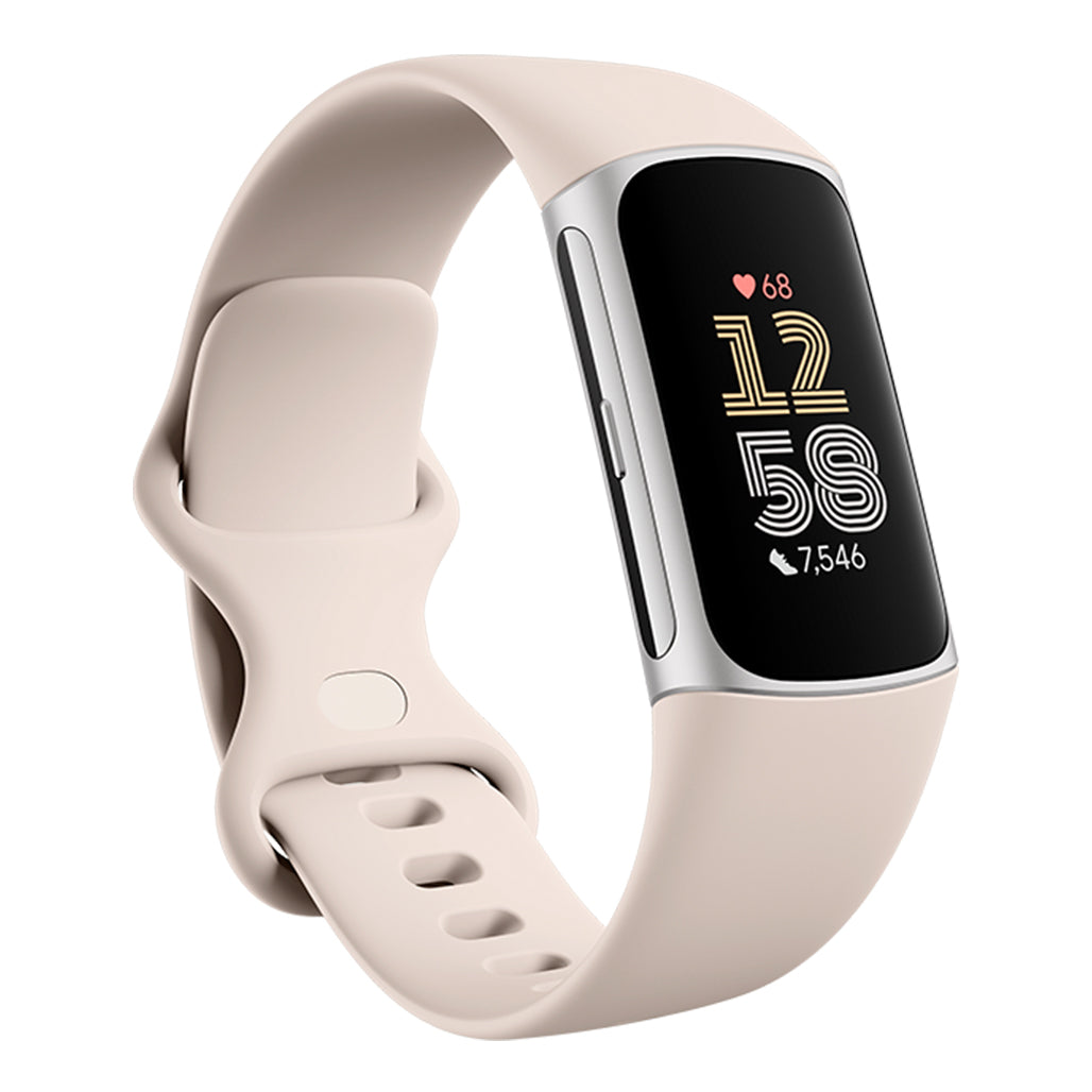 A Photo Of Fitbit Charge 6 - Premium Fitness Tracker - Porcelain/Silver Aluminum