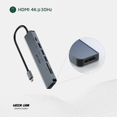 A Photo Of Green Lion 7-in-1 USB-C Hub Gray - GN7N1CHUBGY