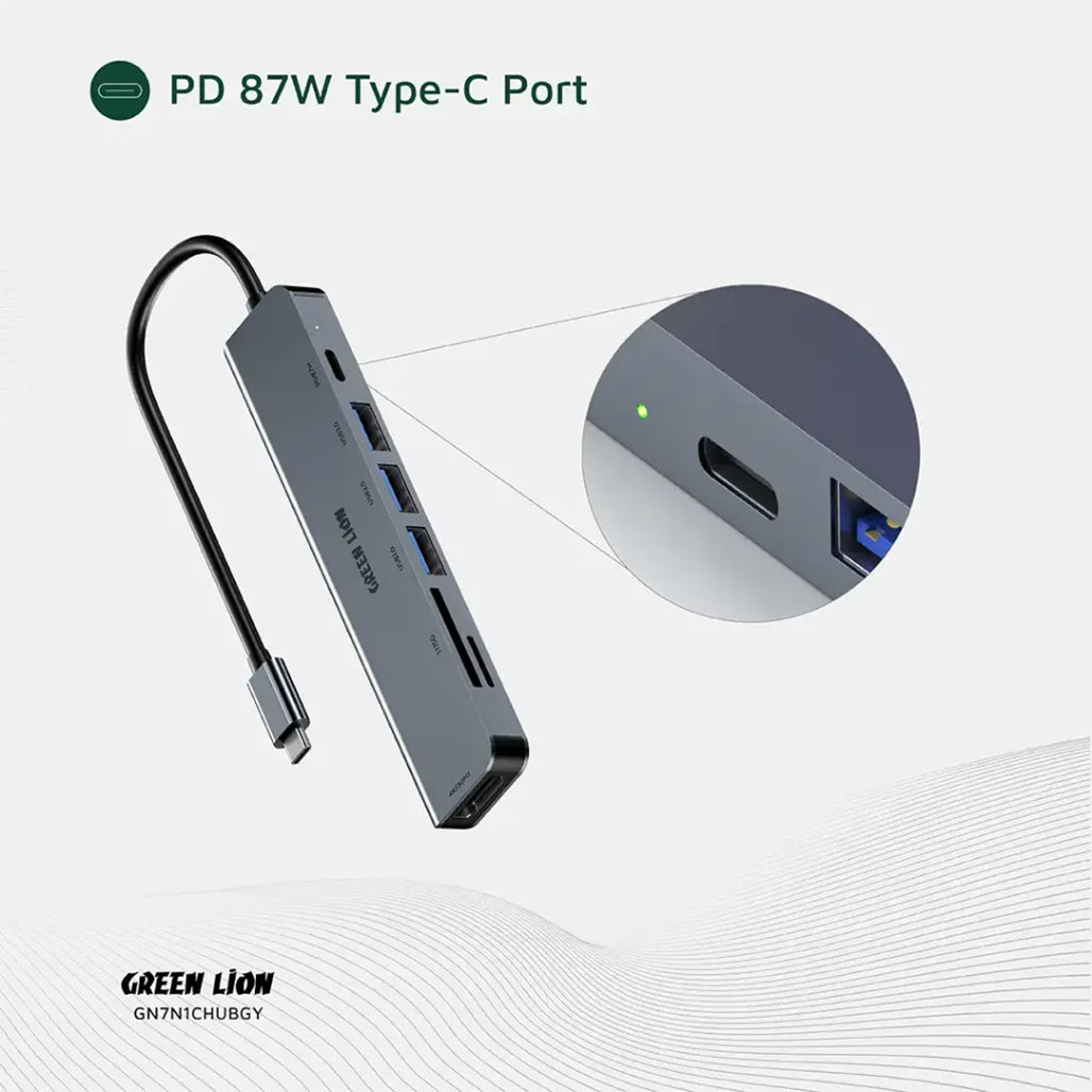 A Photo Of Green Lion 7-in-1 USB-C Hub Gray - GN7N1CHUBGY