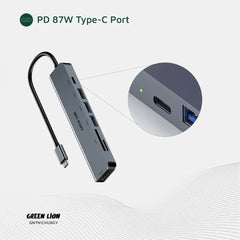 A Photo Of Green Lion 7-in-1 USB-C Hub Gray - GN7N1CHUBGY