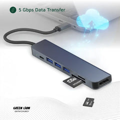 A Photo Of Green Lion 7-in-1 USB-C Hub Gray - GN7N1CHUBGY