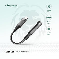 A Photo Of Green Lion Earphone Adapter USB-C to 3.5 Aux 12CM - Black