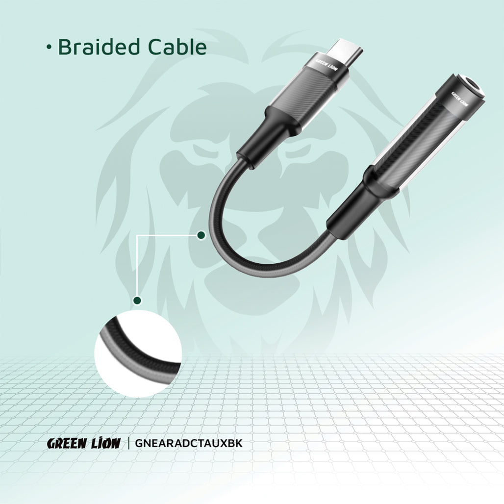 A Photo Of Green Lion Earphone Adapter USB-C to 3.5 Aux 12CM - Black