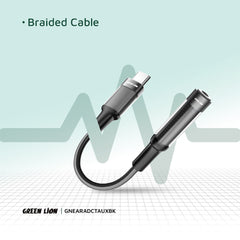 A Photo Of Green Lion Earphone Adapter USB-C to 3.5 Aux 12CM - Black