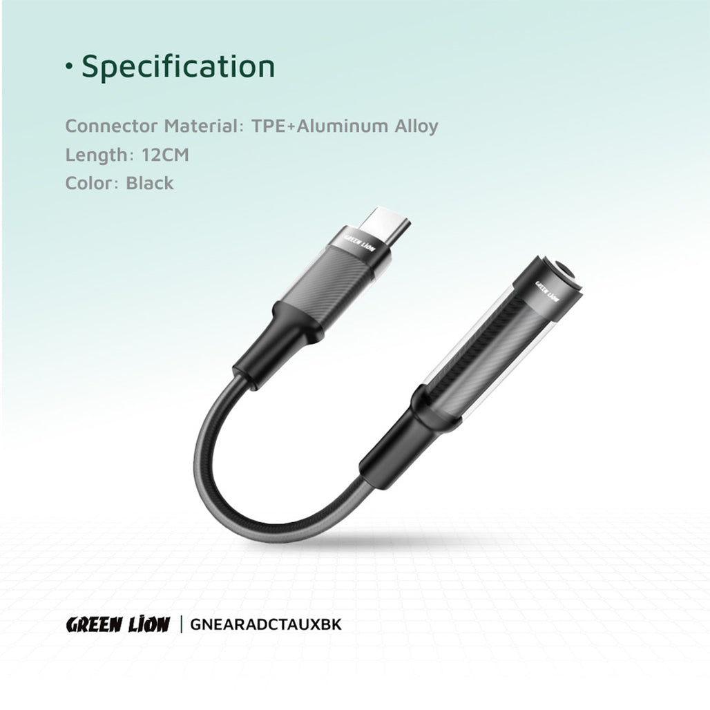 A Photo Of Green Lion Earphone Adapter USB-C to 3.5 Aux 12CM - Black