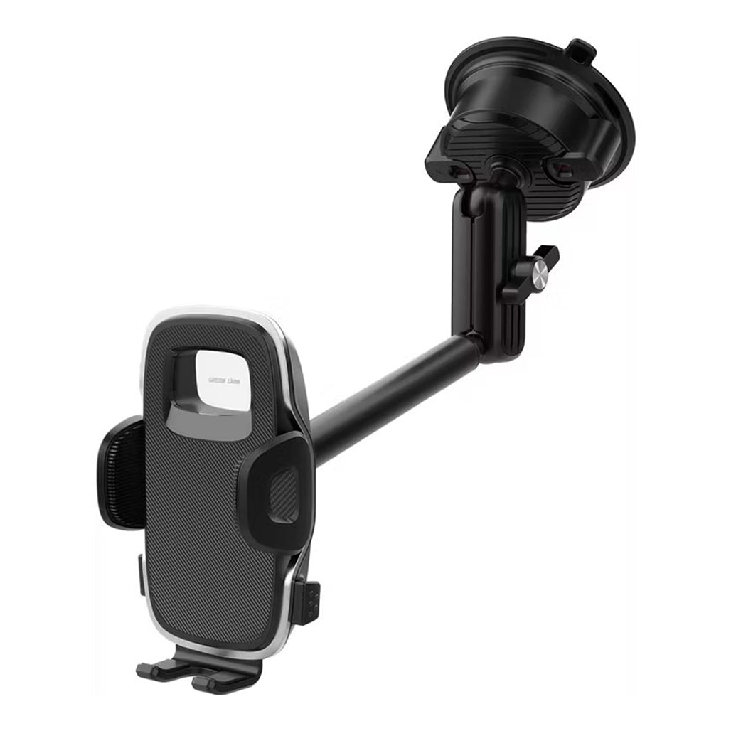A Photo Of Green Lion GX-38 Universal Suction Phone Holder – 360° Adjustable Car Mount with Washable Suction Cup, 1.5kg Load, for Windshield, Dashboard & Window – Black
