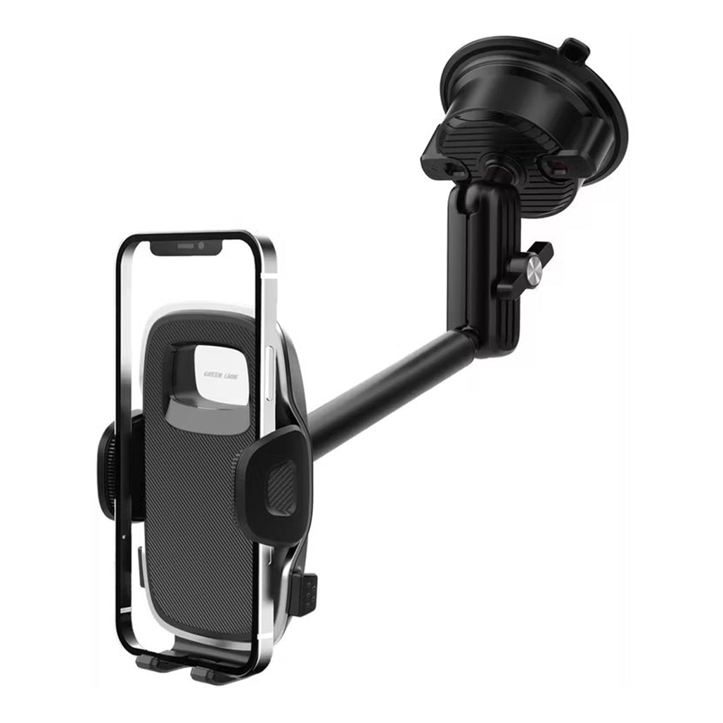 A Photo Of Green Lion GX-38 Universal Suction Phone Holder – 360° Adjustable Car Mount with Washable Suction Cup, 1.5kg Load, for Windshield, Dashboard & Window – Black