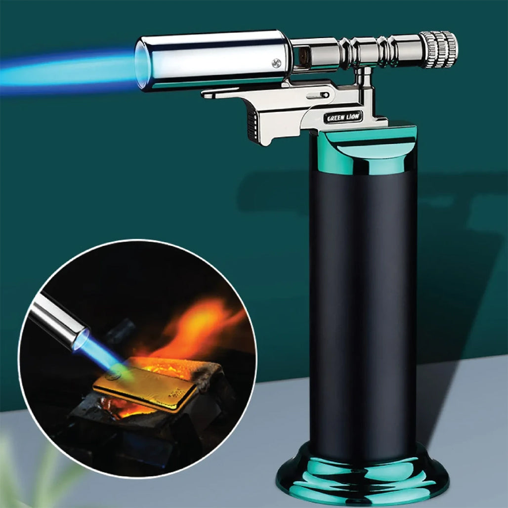 A Photo Of Green Lion Jet Flame Pro Windproof Refillable Lighter – High-Temperature Butane Torch with Adjustable Flame – Black