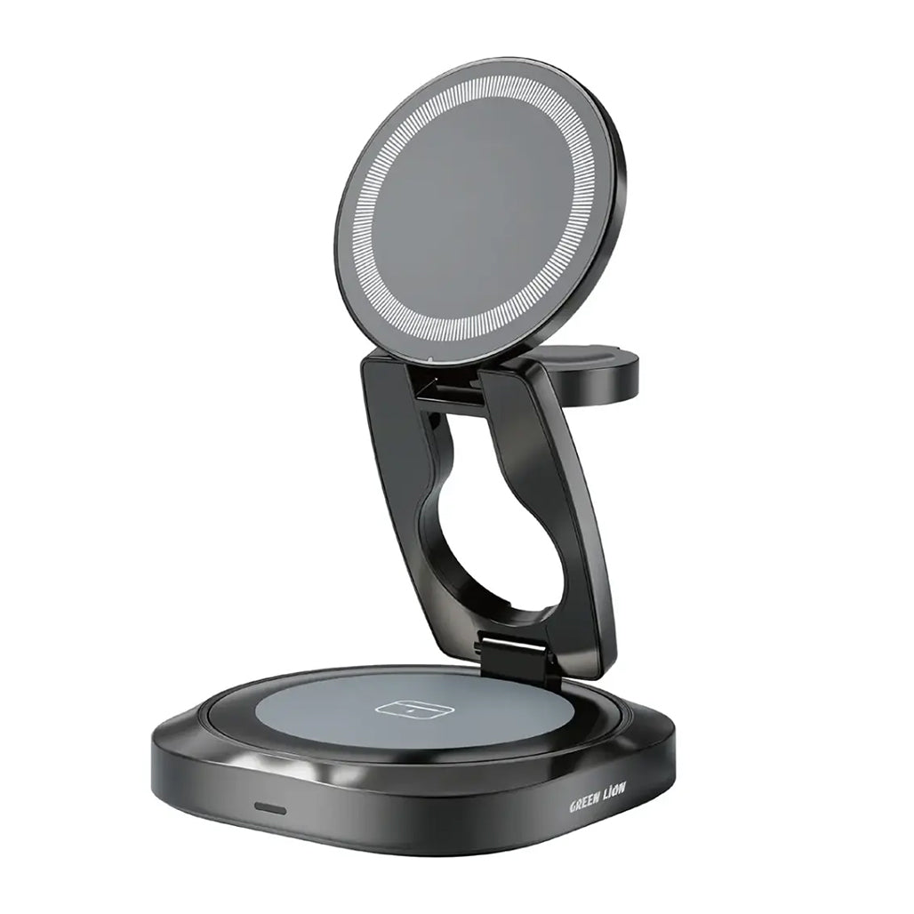 A Photo Of Green Lion Qi2.2 Mag Flex 3-in-1 Wireless Charger – Gray