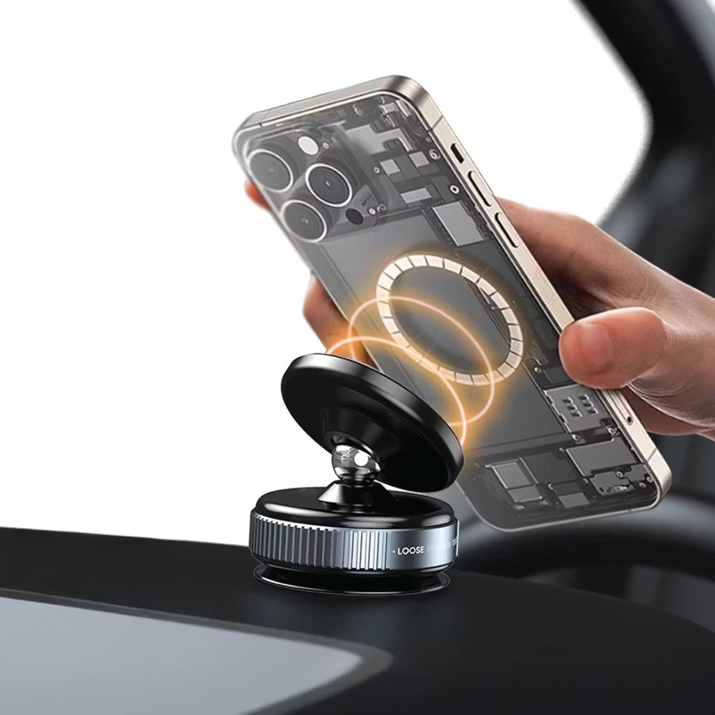 A Photo Of Green Lion Magno Flex Magnetic Phone Holder – 10 N52 Magnets, Strong Vacuum Suction, 360° Rotating Mount – Car & Home Use, MagSafe Compatible – Black