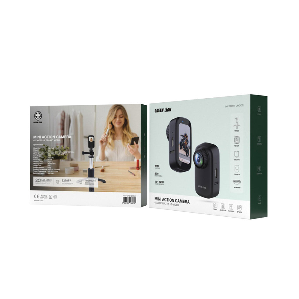 A Photo Of Green Lion Mini 4K - Action Camera with WiFi & Accessories – Black