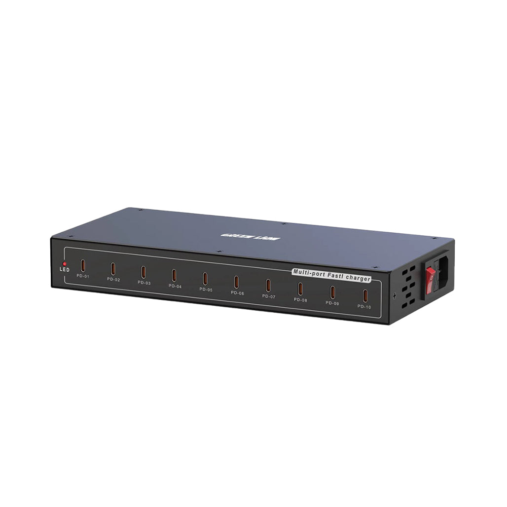 A Photo Of Green Lion PD Multi Ports 10 Charging Station 200W - Black