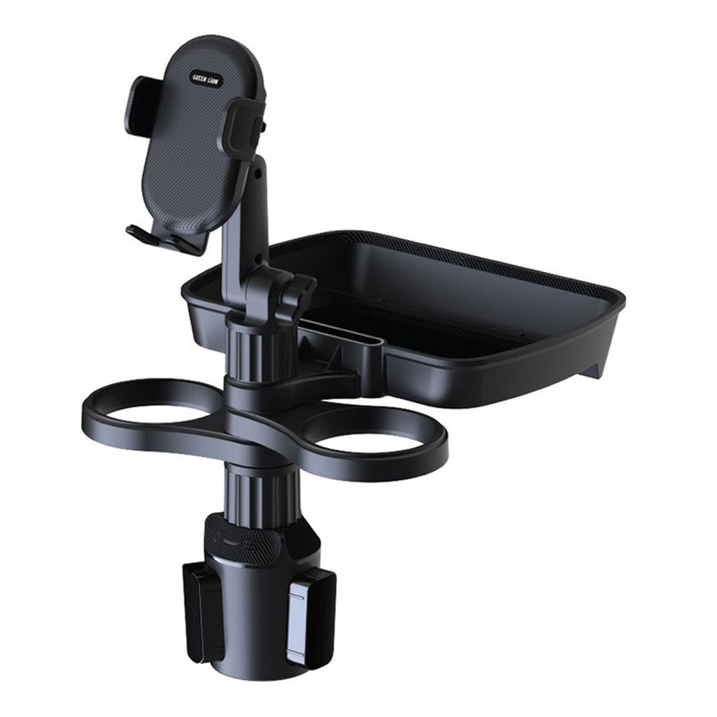 A Photo Of Green Lion Multi-Functional Car Cup Holder with Food Tray & Adjustable Phone Mount