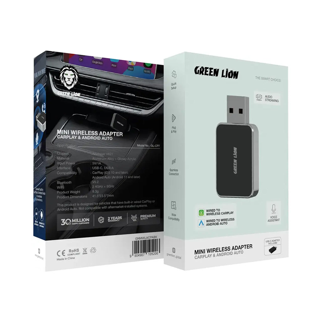 A Photo Of Green Lion Mini Wireless Adapter CarPlay & Android Auto - Black