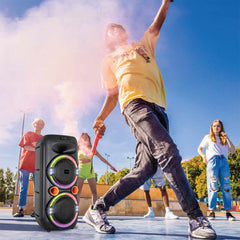 A Photo Of Green Lion PartyLife 300 Bluetooth Speaker - Black | High-Powered Sound with Deep Bass, Light Show, Wireless microphone & Remote