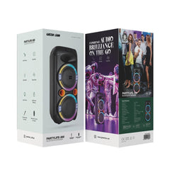 A Photo Of Green Lion PartyLife 300 Bluetooth Speaker - Black | High-Powered Sound with Deep Bass, Light Show, Wireless microphone & Remote