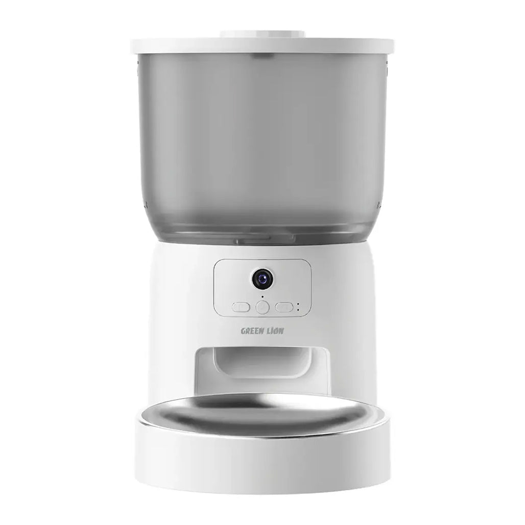 A Photo Of Green Lion Smart Pet Feeder with Stainless Steel Bowl - white