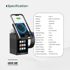 A Photo Of Green Lion Smart Station Pro LCD Display Wireless Charger with Speaker - Black