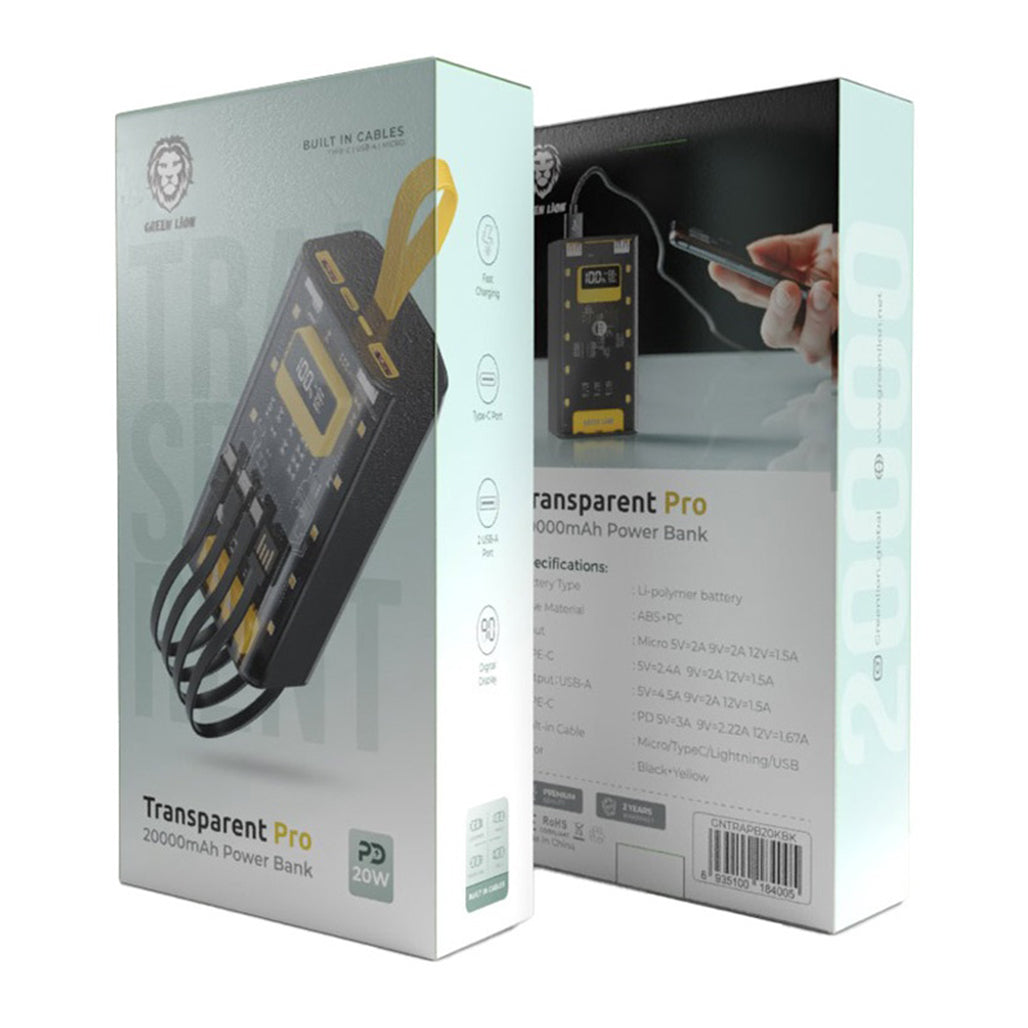 A Photo Of Green Lion Transparent Pro 20000mAh Power Bank