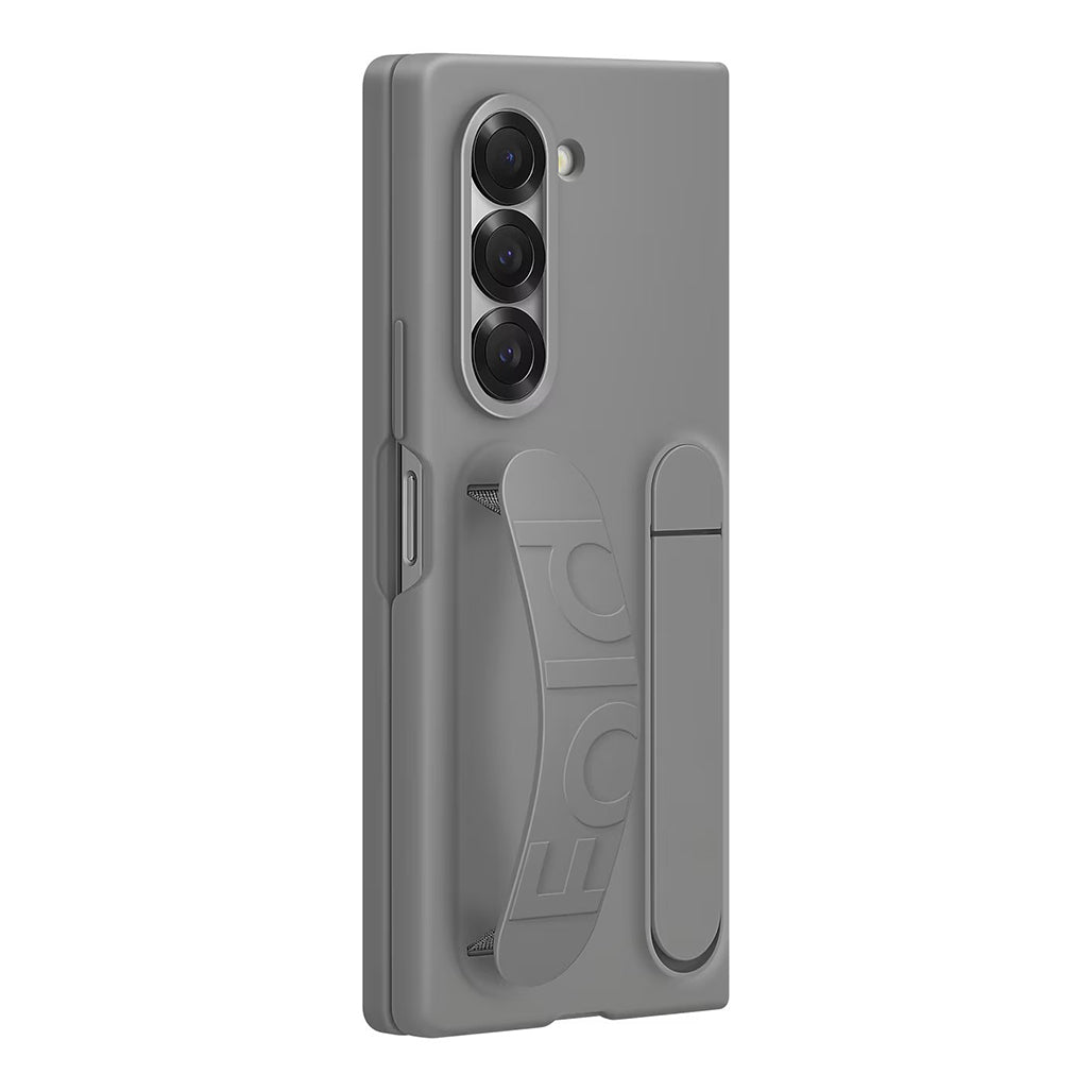 A Photo Of Samsung Galaxy Z Fold6 Silicone Case - Gray, Dual Grip and Stand Functionality