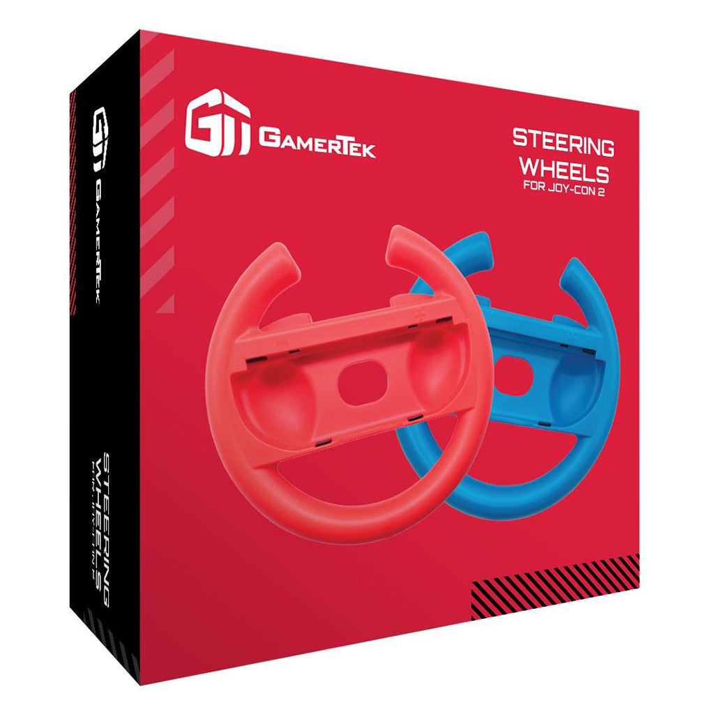 A Photo Of GamerTek Racing Steering Wheel 2-Pack for Nintendo Switch 2 – Red & Blue Joy-Con Controllers Compatible