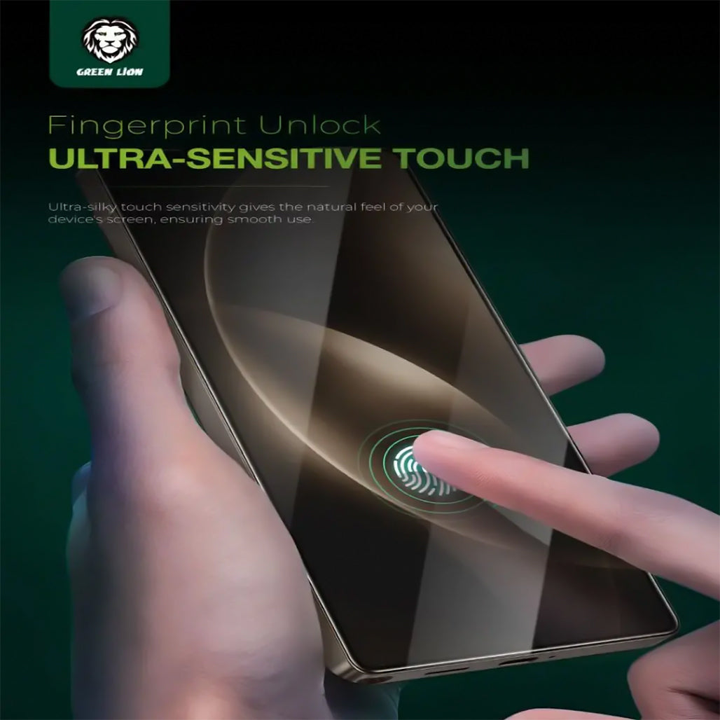 A Photo Of Green Lion 9H Clear Shield Glass Screen Protector for Samsung S25 Ultra – Ultra-Resistant, Anti-Fingerprint, HD Clarity