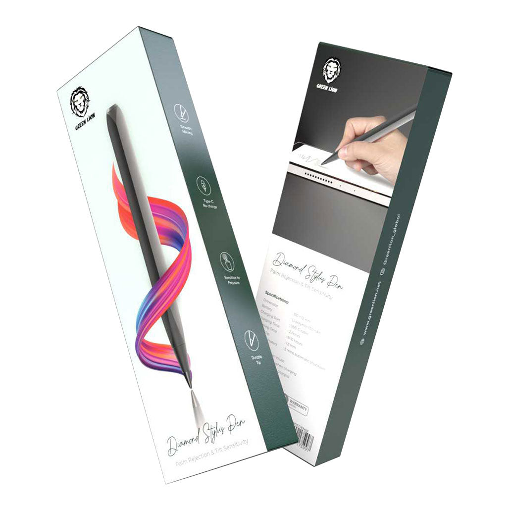A Photo Of Green Lion Diamond Stylus Pen - Black | Pressure & Tilt Sensitivity, USB-C Charging